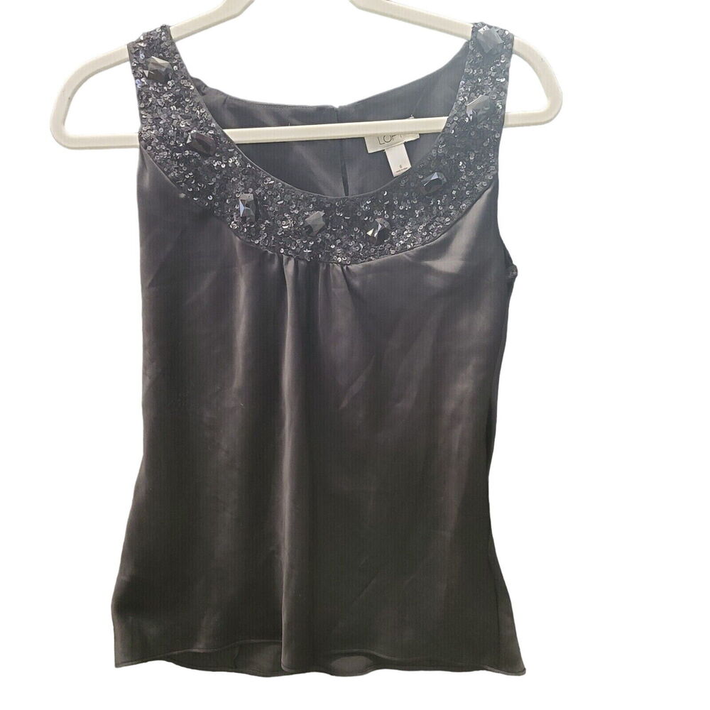 Ann Taylor Loft Womens Sleeveless Blouse Black Size 6 100% Polyester Side Zipper
